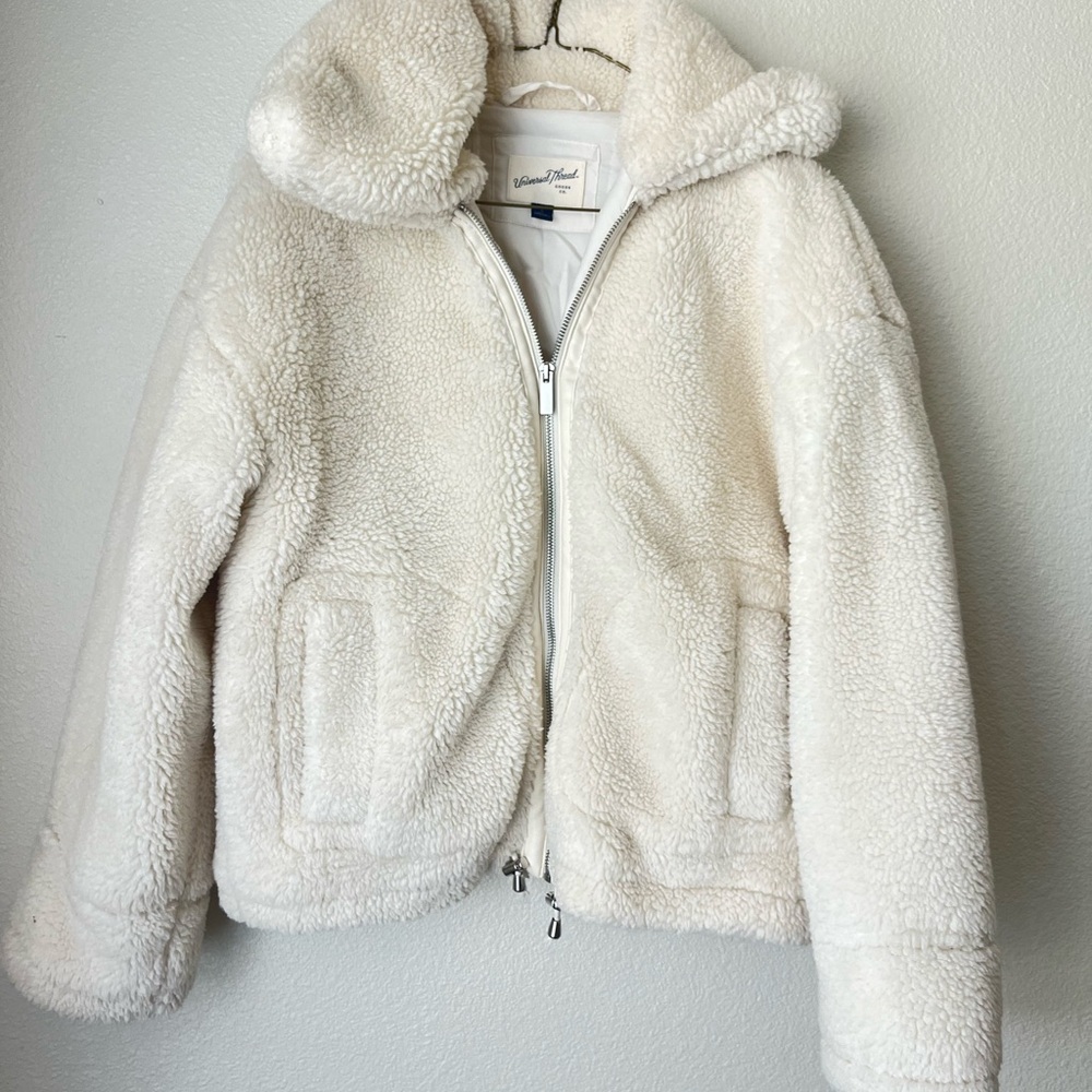 Gorpcore Cream Teddy Jacket with Leather Accents